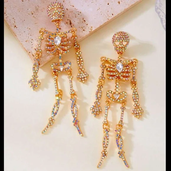 Cubic Zirconia Skeleton Dangle Earrings - Picture 4 of 5